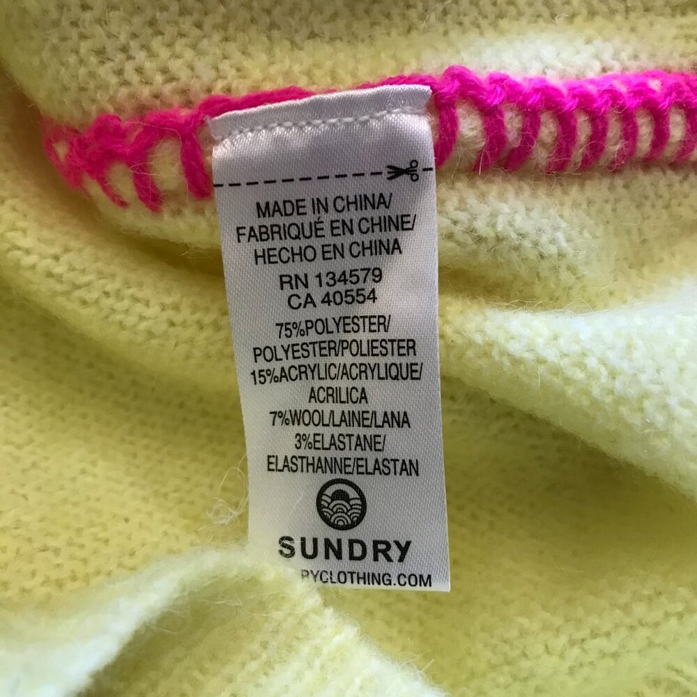 Sundry Crew Neck Pullover Sweater Womens 0 XS Yellow Pink Stitch Long Sleeve - Picture 5 of 10